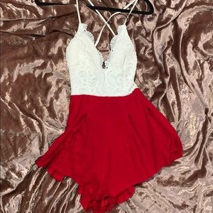 Red and white romper